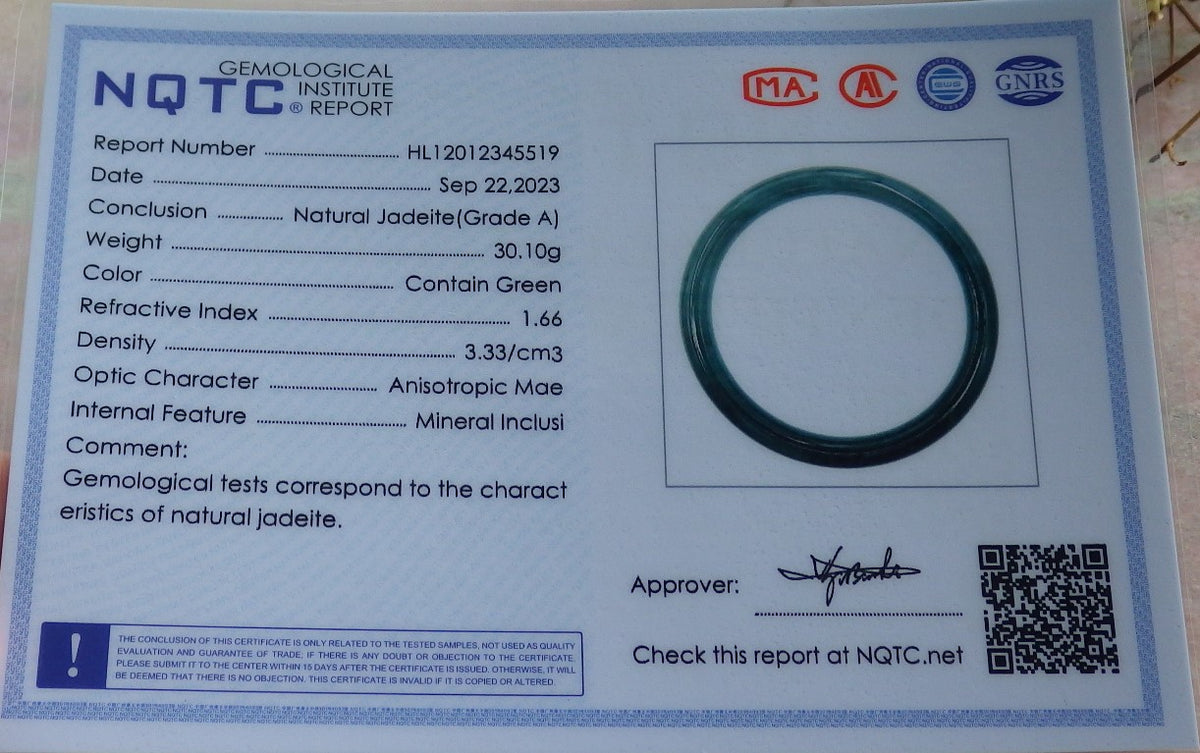 59mm Certified Hand Carved Blue Water Green Natural A JADE Circle Jadeite Bracelet Bangle