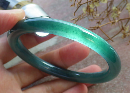 58mm Certified Hand Carved Green Natural Grade A JADE Jadeite Circle Bangle Bracelet