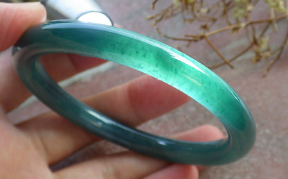 58mm Certified Hand Carved Green Natural Grade A JADE Jadeite Circle Bangle Bracelet