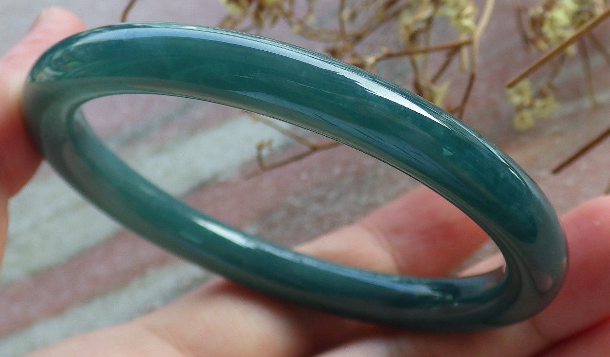 58mm Certified Hand Carved Green Natural Grade A JADE Jadeite Circle Bangle Bracelet