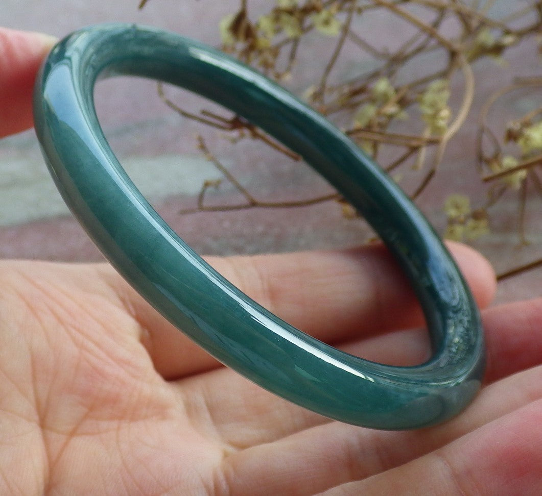 58mm Certified Hand Carved Green Natural Grade A JADE Jadeite Circle Bangle Bracelet