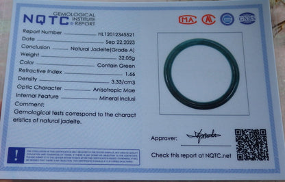 58mm Certified Hand Carved Green Natural Grade A JADE Jadeite Circle Bangle Bracelet