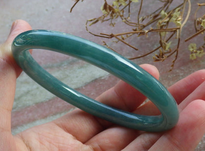 59mm Certified Hand Carved Green Natural A JADE Jadeite Circle Bangle Bracelet