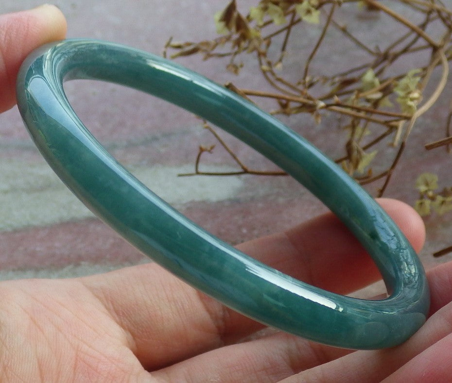 59mm Certified Hand Carved Green Natural A JADE Jadeite Circle Bangle Bracelet