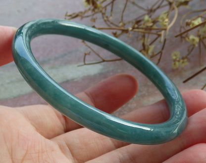 59mm Certified Hand Carved Green Natural A JADE Jadeite Circle Bangle Bracelet