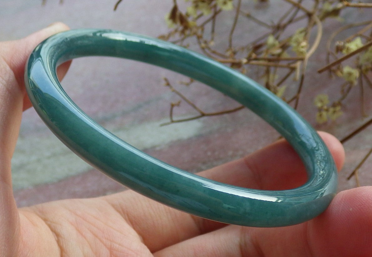 59mm Certified Hand Carved Green Natural A JADE Jadeite Circle Bangle Bracelet