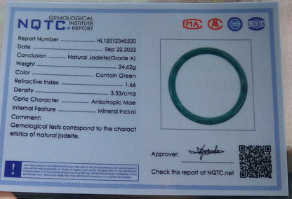 59mm Certified Hand Carved Green Natural A JADE Jadeite Circle Bangle Bracelet