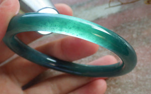 55mm Certified Hand Carved Icy Blue Water Green Natural A JADE Circle Jadeite Bangle Bracelet