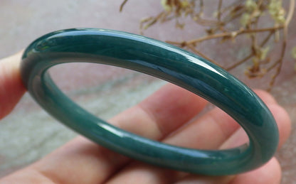 55mm Certified Hand Carved Icy Blue Water Green Natural A JADE Circle Jadeite Bangle Bracelet