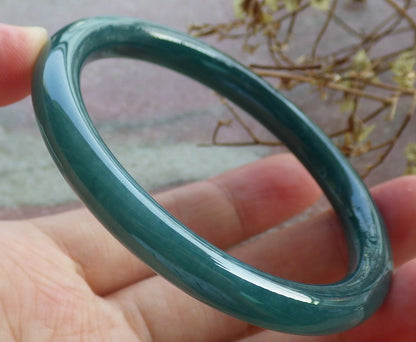 55mm Certified Hand Carved Icy Blue Water Green Natural A JADE Circle Jadeite Bangle Bracelet