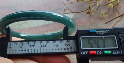 55mm Certified Hand Carved Icy Blue Water Green Natural A JADE Circle Jadeite Bangle Bracelet