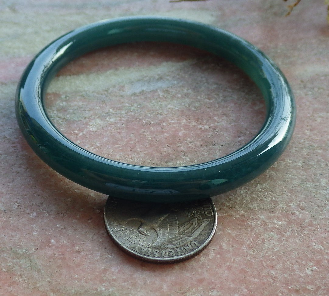 55mm Certified Hand Carved Icy Blue Water Green Natural A JADE Circle Jadeite Bangle Bracelet