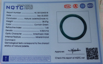 55mm Certified Hand Carved Icy Blue Water Green Natural A JADE Circle Jadeite Bangle Bracelet