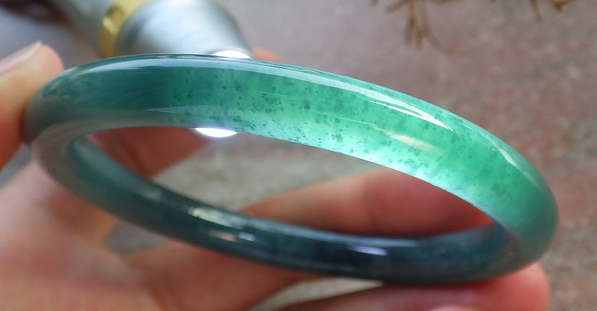 57mm Certified Hand Carved Blue Water Green Natural Grade A JADE Jadeite Circle Bangle Bracelet