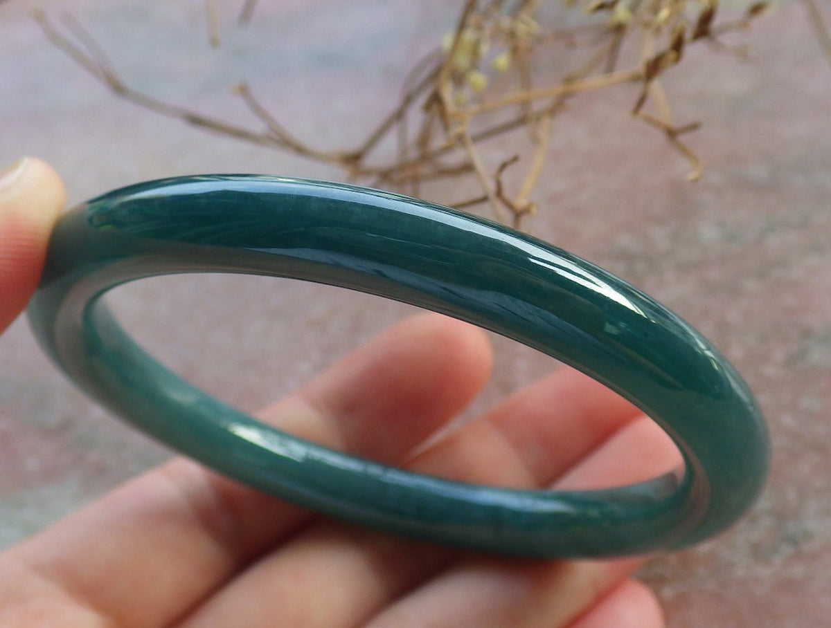 57mm Certified Hand Carved Blue Water Green Natural Grade A JADE Jadeite Circle Bangle Bracelet