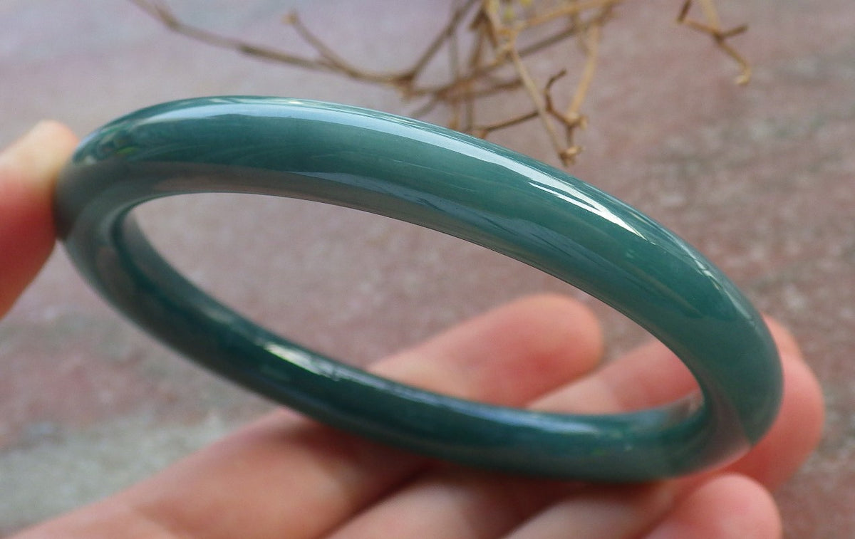 57mm Certified Hand Carved Blue Water Green Natural Grade A JADE Jadeite Circle Bangle Bracelet