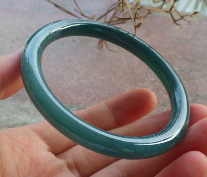 57mm Certified Hand Carved Blue Water Green Natural Grade A JADE Jadeite Circle Bangle Bracelet