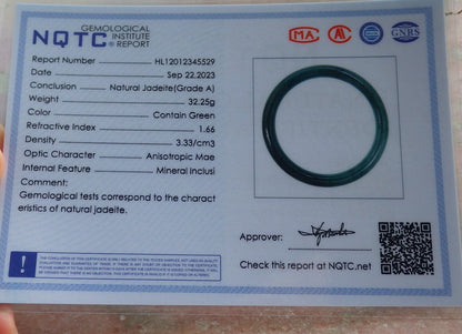 57mm Certified Hand Carved Blue Water Green Natural Grade A JADE Jadeite Circle Bangle Bracelet