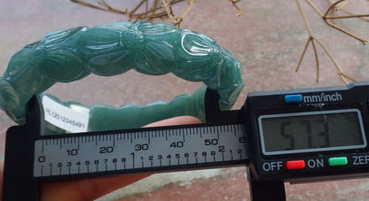 57mm Certified Hand Carved Green Natural A JADE Jadeite Rose Flower Circle Bangle Bracelet