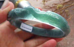 61mm Certified Hand Carved Blue Water Green Natural A JADE Jadeite Phoenix Circle Bangle Bracelet