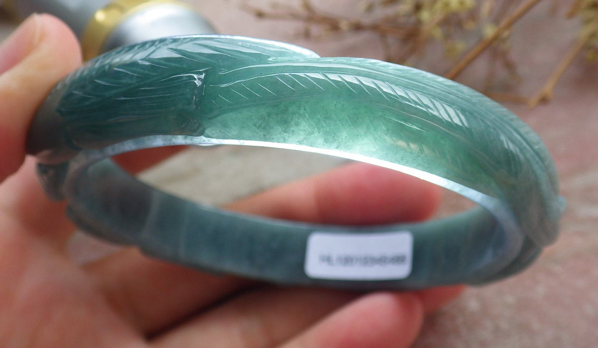 61mm Certified Hand Carved Blue Water Green Natural A JADE Jadeite Phoenix Circle Bangle Bracelet