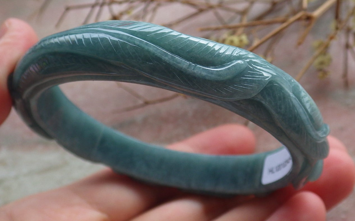 61mm Certified Hand Carved Blue Water Green Natural A JADE Jadeite Phoenix Circle Bangle Bracelet