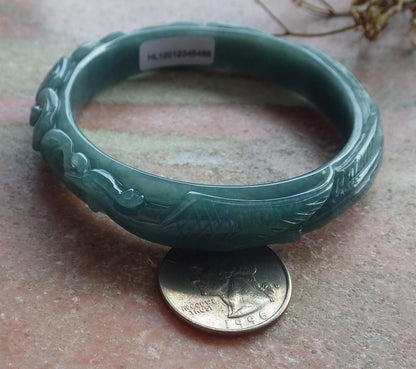 61mm Certified Hand Carved Blue Water Green Natural A JADE Jadeite Phoenix Circle Bangle Bracelet