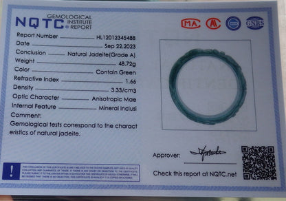 61mm Certified Hand Carved Blue Water Green Natural A JADE Jadeite Phoenix Circle Bangle Bracelet