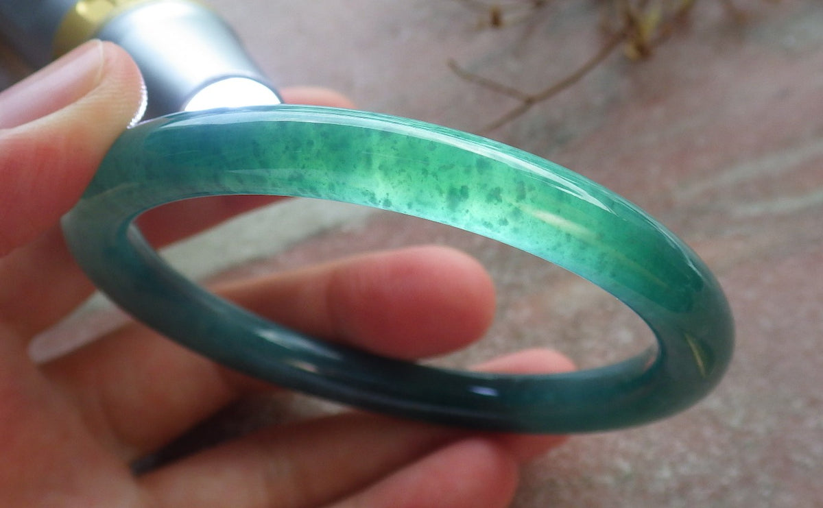57mm Certified Hand Carved Blue Water Green Natural Grade A JADE Jadeite Circle Bangle Bracelet