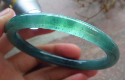 57mm Certified Hand Carved Blue Water Green Natural Grade A JADE Jadeite Circle Bangle Bracelet