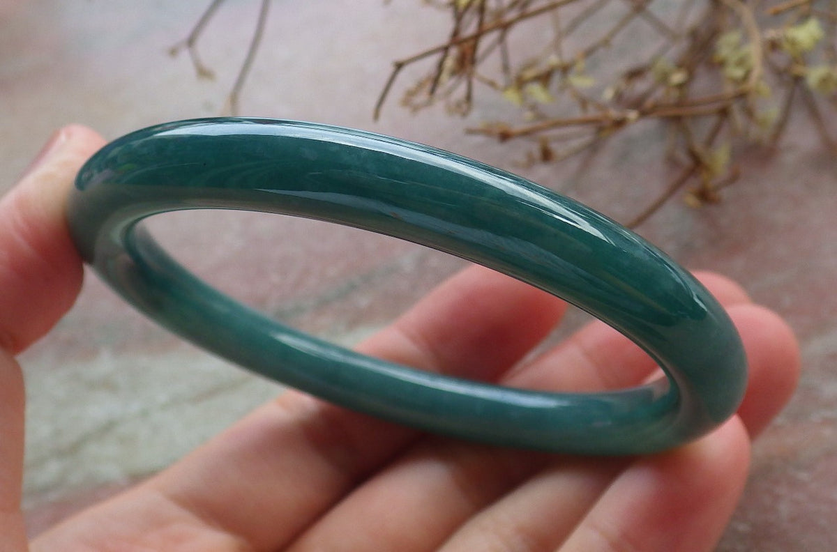 57mm Certified Hand Carved Blue Water Green Natural Grade A JADE Jadeite Circle Bangle Bracelet