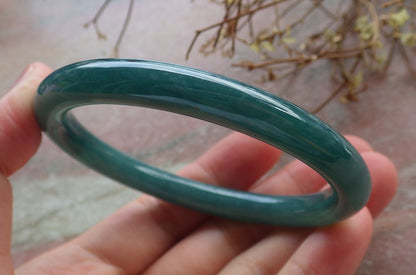 57mm Certified Hand Carved Blue Water Green Natural Grade A JADE Jadeite Circle Bangle Bracelet