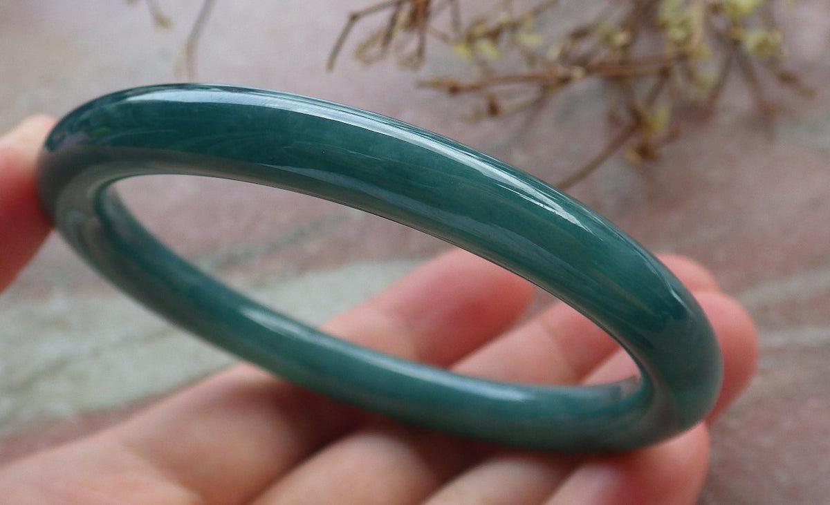 57mm Certified Hand Carved Blue Water Green Natural Grade A JADE Jadeite Circle Bangle Bracelet