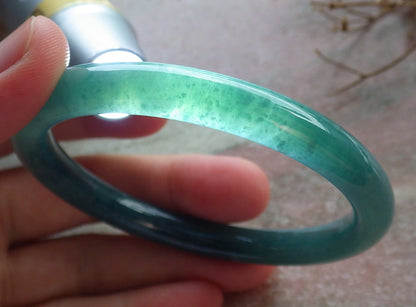 57mm Certified Hand Carved Blue Water Green Natural Grade A JADE Jadeite Circle Bangle Bracelet