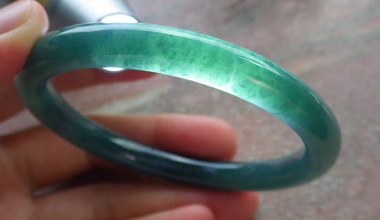 57mm Certified Hand Carved Blue Water Green Natural Grade A JADE Jadeite Circle Bangle Bracelet