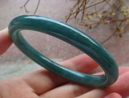 57mm Certified Hand Carved Blue Water Green Natural Grade A JADE Jadeite Circle Bangle Bracelet