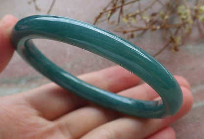 57mm Certified Hand Carved Blue Water Green Natural Grade A JADE Jadeite Circle Bangle Bracelet