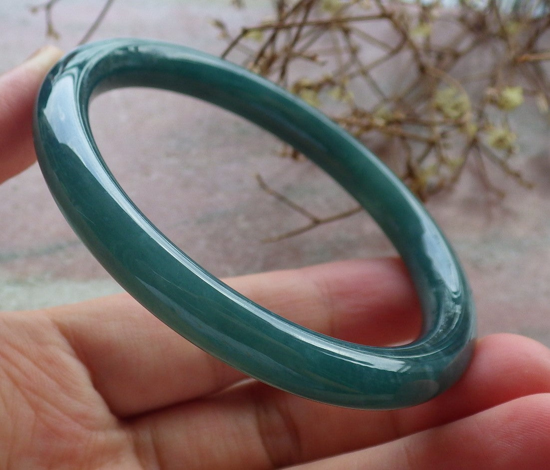 57mm Certified Hand Carved Blue Water Green Natural Grade A JADE Jadeite Circle Bangle Bracelet