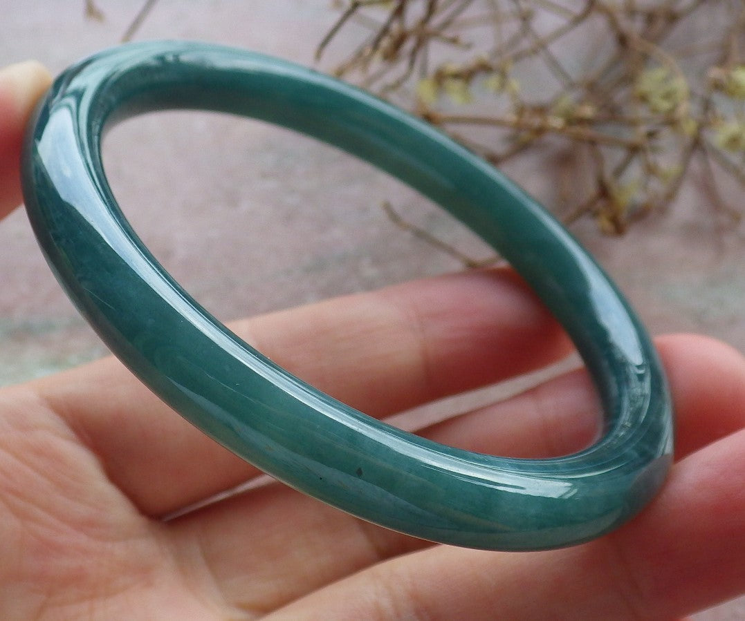 57mm Certified Hand Carved Blue Water Green Natural Grade A JADE Jadeite Circle Bangle Bracelet