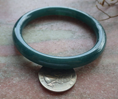 57mm Certified Hand Carved Blue Water Green Natural Grade A JADE Jadeite Circle Bangle Bracelet