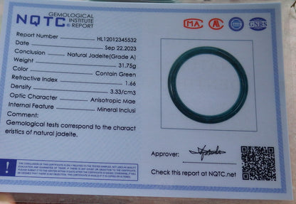 57mm Certified Hand Carved Blue Water Green Natural Grade A JADE Jadeite Circle Bangle Bracelet
