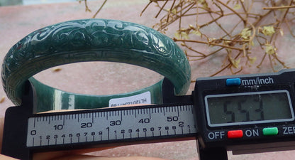 55mm Certified Hand Carved Blue Water Green Natural A JADE Jadeite Coin Longevity Circle Bangle Bracelet