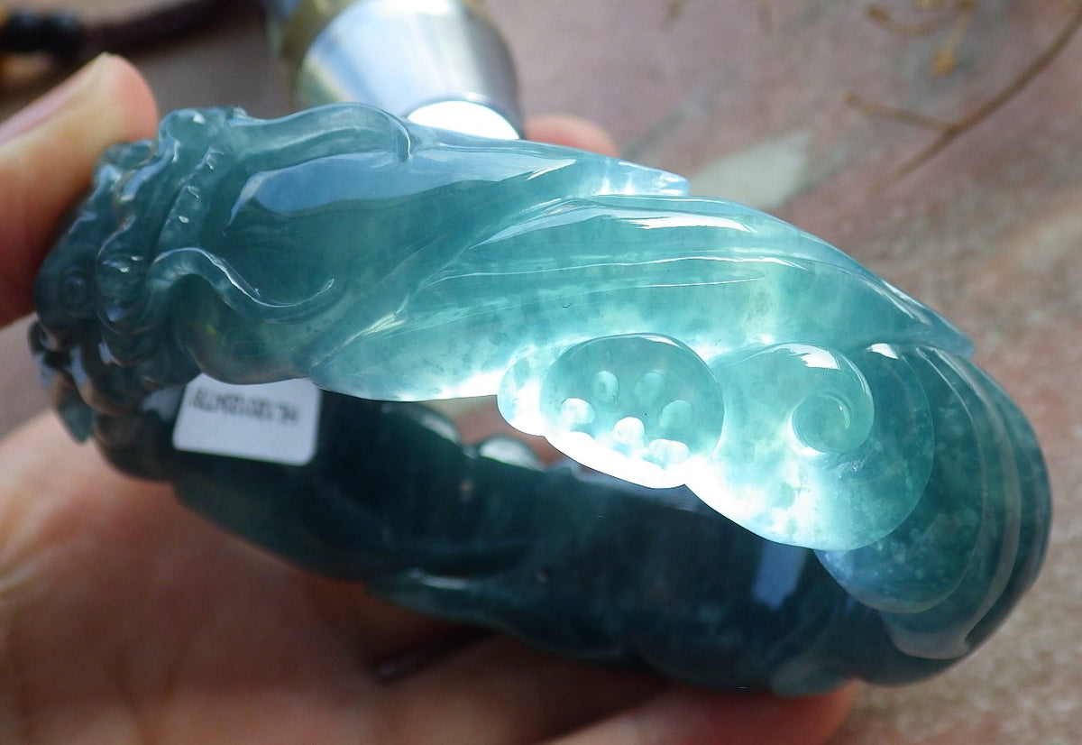 60mm Certified Hand Carved Green Natural A JADE Jadeite Dragon Circle Bangle Bracelet