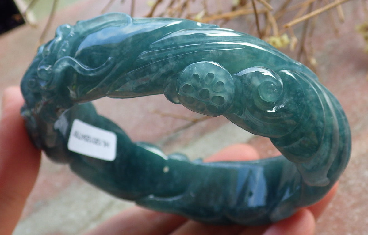 60mm Certified Hand Carved Green Natural A JADE Jadeite Dragon Circle Bangle Bracelet