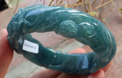 60mm Certified Hand Carved Green Natural A JADE Jadeite Dragon Circle Bangle Bracelet