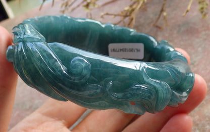 60mm Certified Hand Carved Green Natural A JADE Jadeite Dragon Circle Bangle Bracelet