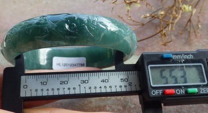55mm Certified Hand Carved Green Natural Grade A JADE Jadeite Phoenix Flower Bangle Bracelet