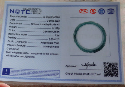 55mm Certified Hand Carved Green Natural Grade A JADE Jadeite Phoenix Flower Bangle Bracelet