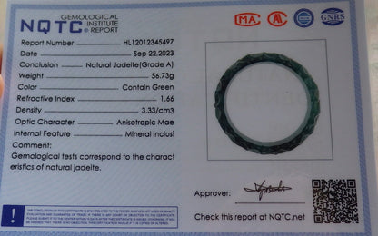62mm Certified Hand Carved Blue Water Green Natural A JADE Circle Jadeite Rose Flower Bracelet Bangle