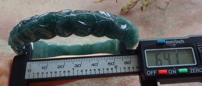 64mm Certified Hand Carved Blue Water Green Natural A JADE Circle Jadeite Rose Flower Bracelet Bangle